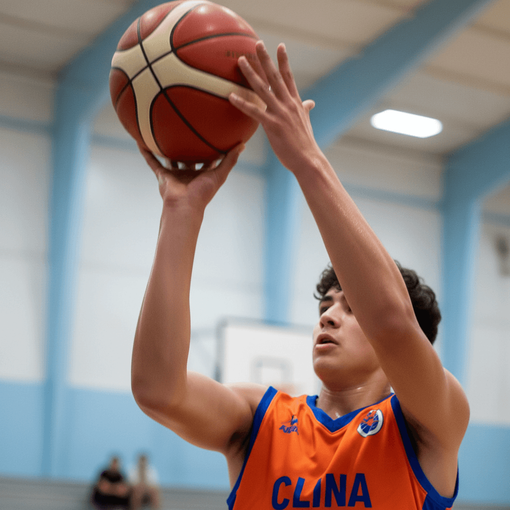 Individual basketball coaching session with proper form demonstration